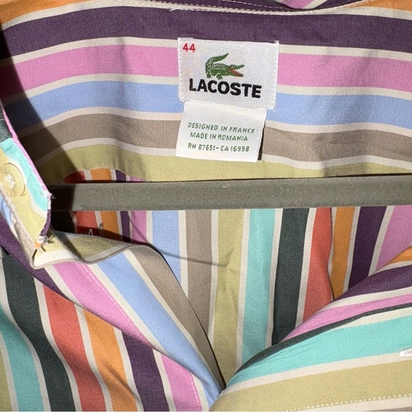 Lacoste Button Down Shirt Mens Size XL 44 Multi Color Stripe Long Sleeve Rainbow - Picture 4 of 4